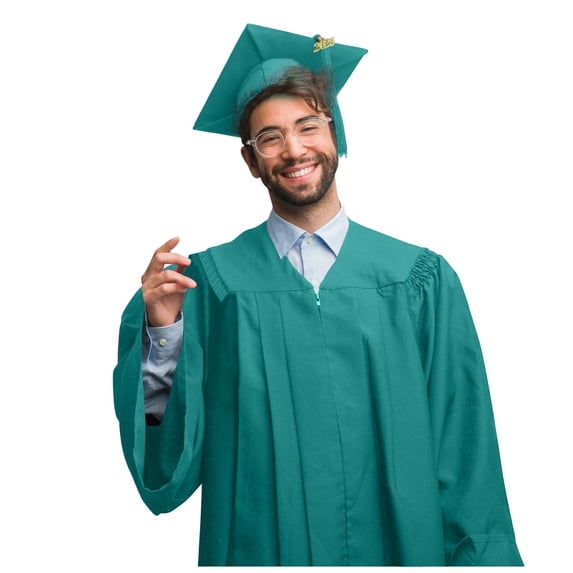 Women And Men Graduation Gown Set College And High School Long Sleeve V Neck Zipper Solid Color Robe With Cap Tassel,Green,45