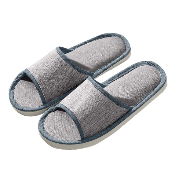 Women And Men House Fabric Slippers Indoor And Outdoor, Non-Slip Memory Foam Open-Toe Home Shoes, Soft Bottom Linen Unisex Washable Cotton Casual