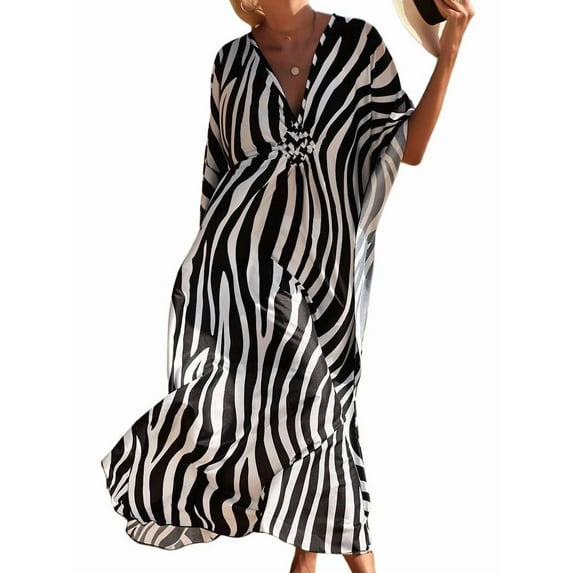 Women Animal Print Kaftan Dresses Plus Size Swimsuit Coverup 2025 Summer Bathing Suit Beach Dress Print One Size