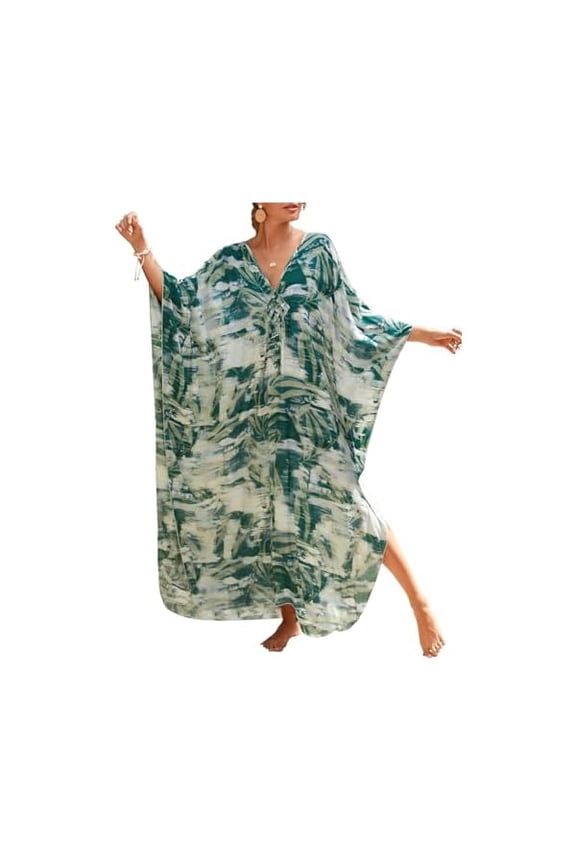 Women Animal Print Kaftan Dresses Plus Size Swimsuit Coverup 2025 Summer Bathing Suit Caftan Loungewear Beach Dress