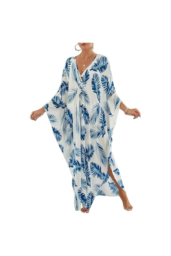 Women Animal Print Kaftan Dresses Plus Size Swimsuit Coverup 2025 Summer Bathing Suit Caftan Loungewear Beach Dress