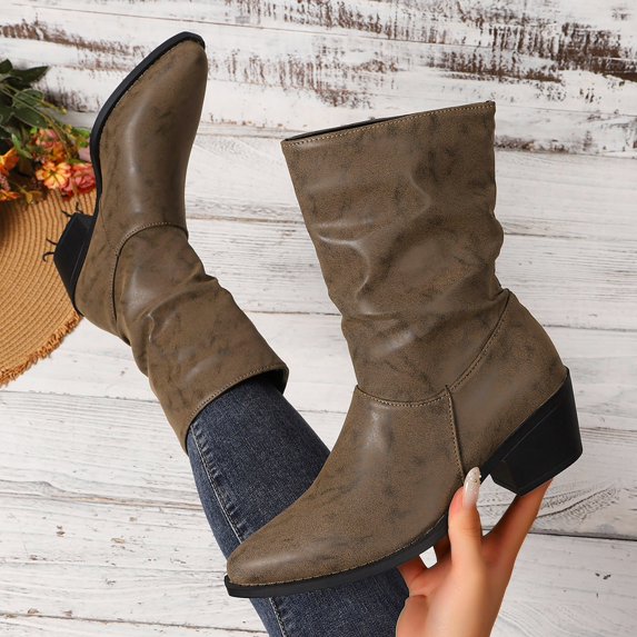 Women Ankle Boots Pointed Toe Slouch Boots Comfort Mid Heel Boots for Fall Winter Shopping Weekend Casual Outdoor Daily Wear