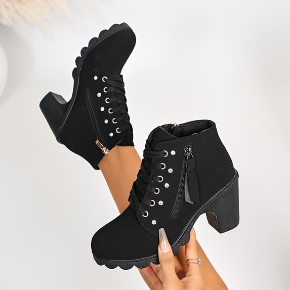 Women Ankle Boots Round Toe Mid Heel Boots with Side Zip Comfort Matte Shoes for Fall Winter Dating Shopping Casual Outdoor Daily Wear