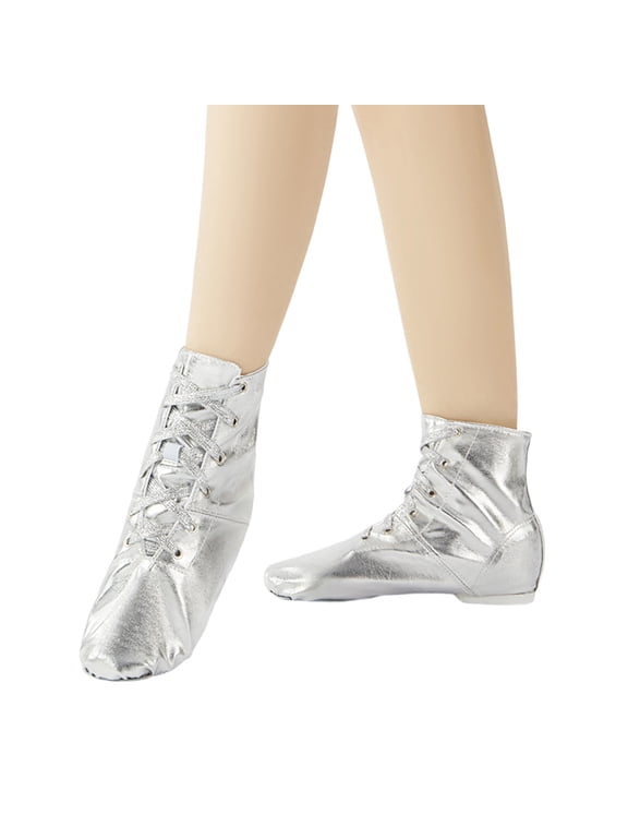 Women Ankle Boots Round Toe Square Heel Lace Up Short Boots Shiny Pu Material Soft Sole Dance Shoes For Yoga & Training ,Us Size:8.5