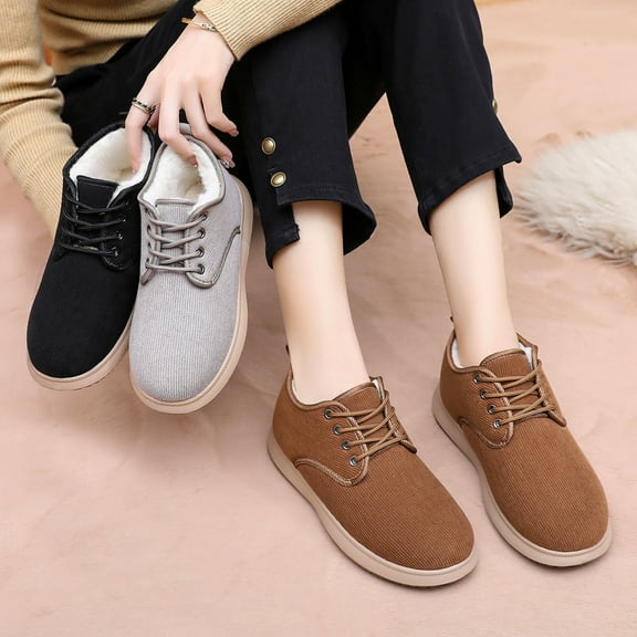 Women Ankle Snow Boots Round Toe Thickened Velvet Solid Color Slip-on Short Boots Casual Versatile Breathable Fall Winter Comfortable Thick-Soled Warm Snow Boots