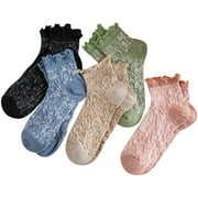 COXEER Women Ankle Socks Cute 5 Pairs Fashion Breathable Cotton Socks Ruffle Socks