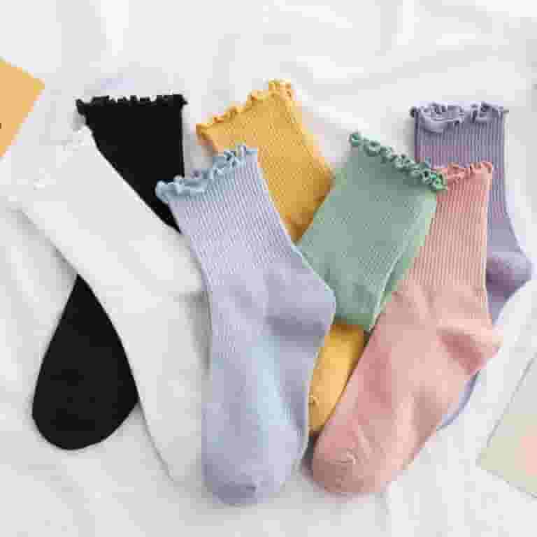 【typeservice】Textured Ruffled Socks レース ソックス Women Ankle Socks Knit Lace Ruffle Socks Solid Color Casual