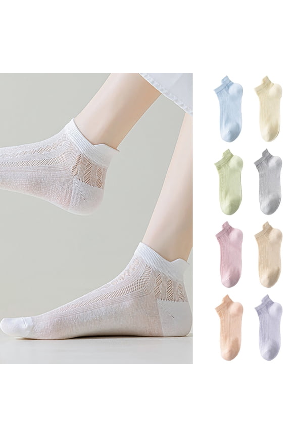 Women Ankle Socks Low Cut Thin Lightweight Hollow Mesh Soft Breathable Solid Color High Elastic Socks with Heel Tab Purple One Size