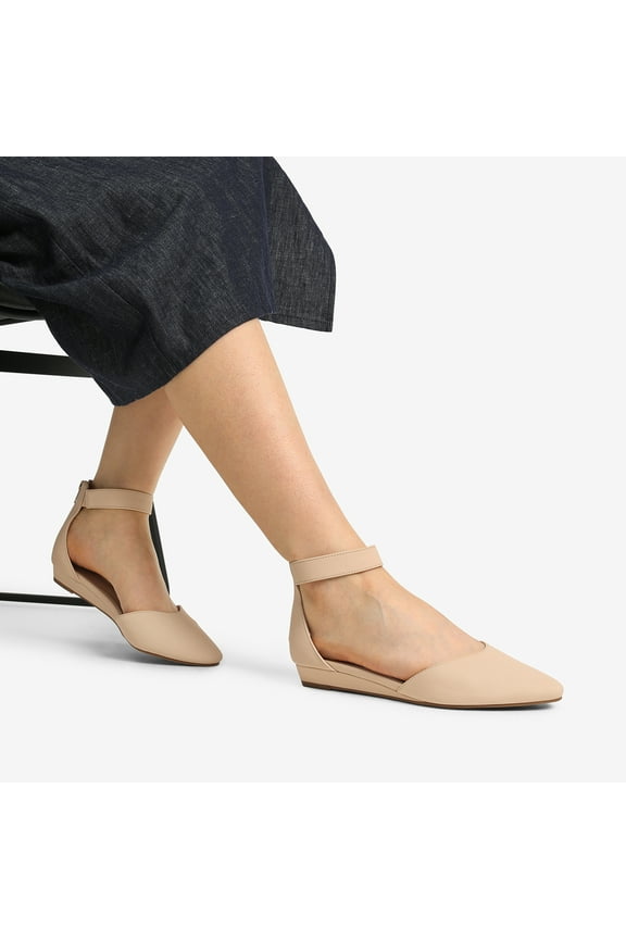 Women Ankle Strap Low Wedge Flats Shoes Zip Up Dress Shoes