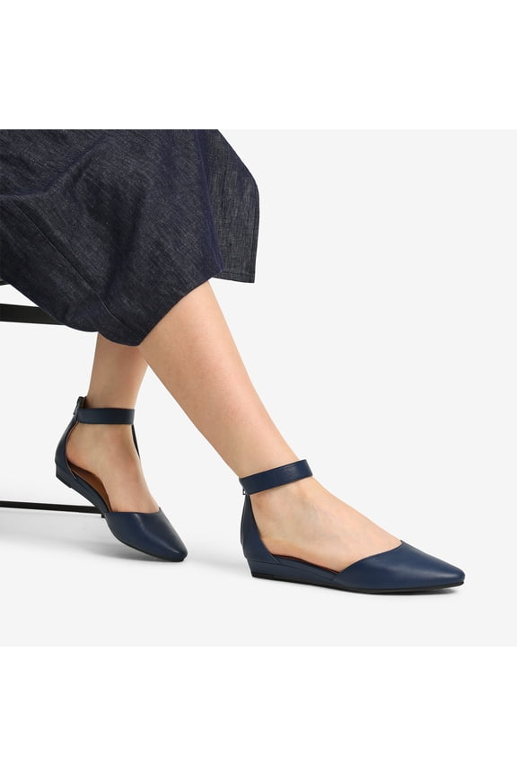 Women Ankle Strap Low Wedge Flats Shoes Zip Up Dress Shoes