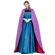 Women Anna Elsa Princess Costume Cosplay Dress Up Halloween Gown Outfit with Cloak