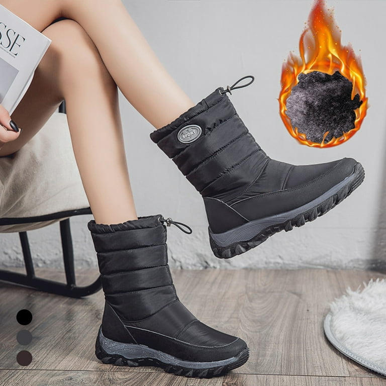 Women Anti-Slip Plush Lining Thermal Winter Mid Calf Snow Boots
