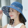 thumbnail image 1 of Women Anti-UV Foldable Wide Brim Sun Hat Beach Cap Bucket Hat Fisherman Cap NAVY BLUE, 1 of 8