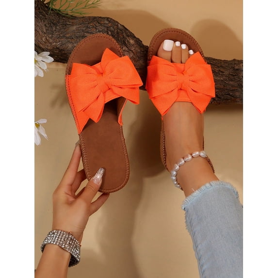 Women Anti-slip Bow Decor Multi-way Wear Flat Sandals Fashion Summer Polyester Slingback Sandals