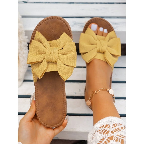 Women Anti-slip Bow Decor Multi-way Wear Flat Sandals Fashion Summer Polyester Slingback Sandals