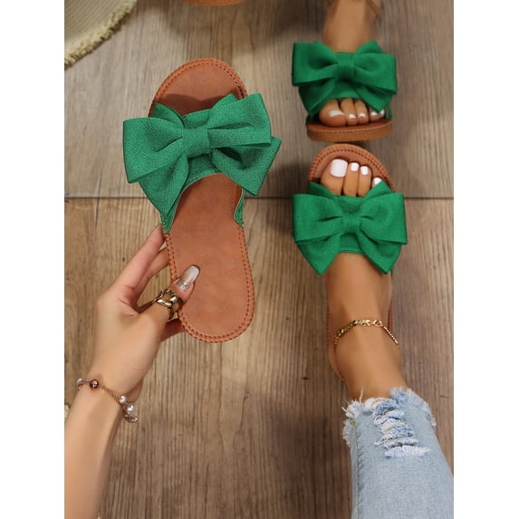 Women Anti-slip Bow Decor Multi-way Wear Flat Sandals Fashion Summer Polyester Slingback Sandals