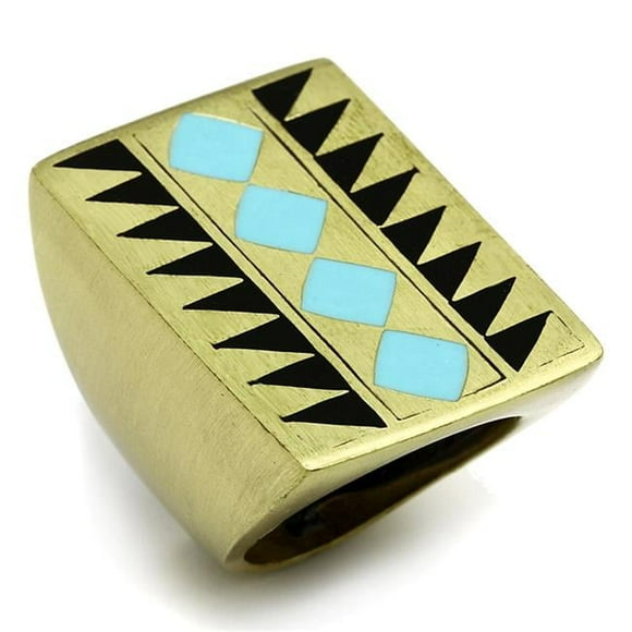 Women Antique Copper Brass Ring with Epoxy in Turquoise - Size 8