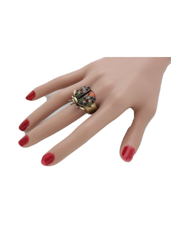 Women Antique Gold Fashion Ring Metal Jewelry Lady Bug Cute Beetle Cute Insect