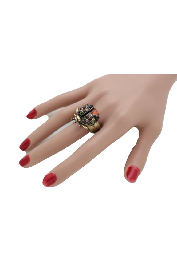 Women Antique Gold Fashion Ring Metal Jewelry Lady Bug Cute Beetle Cute Insect