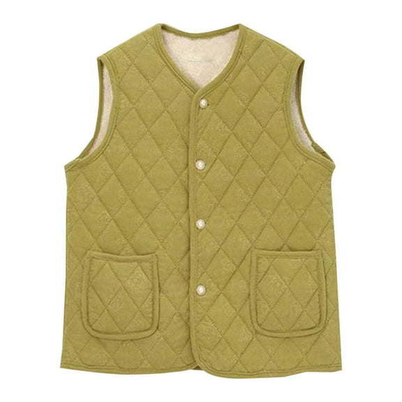Women Argyle Vest Fleece Thicken Sleeveless Winter Warmth Outwear Open Front Shacket Jacket Quilted Puffer Coat Parka Vests V Neck Outerwear Button Down Peacoat Fashion Clothing