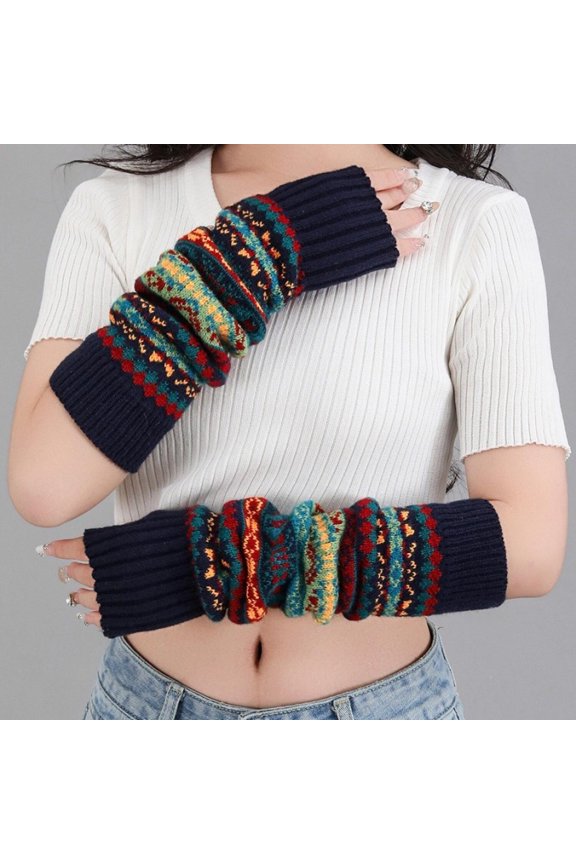 Women Arm Warmers Bohemian Knitted Long Stretchy Gloves Sleeves Mittens