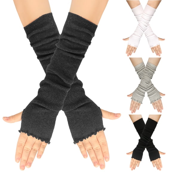 Women Arm Warmers Elastic Fingerless Arm Warmers Sleeve Winter Long Fingeress Gloves Thumb Hole Stretchy Glove Cuff for Ladies Women ﻿