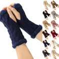 thumbnail image 1 of Women Arm Warmers, Winter Knitted Wrist Warmers Fluffy Lined Fingerless Mitten Gloves for Women Cold Weather Dark Blue, 1 of 4