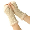 thumbnail image 1 of Women Arm Warmers, Winter Knitted Wrist Warmers Fluffy Lined Fingerless Mitten Gloves for Women Girls Cold Weather Beige One Size, 1 of 3