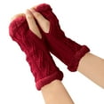 thumbnail image 1 of Women Arm Warmers, Winter Knitted Wrist Warmers Fluffy Lined Fingerless Mitten Gloves for Women Girls Cold Weather Red One Size, 1 of 3