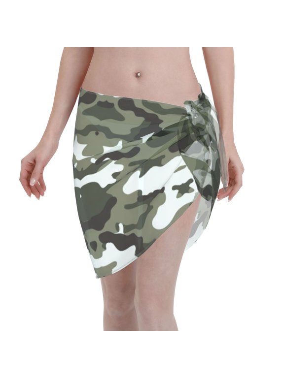 Women Army Camouflage Sarong Coverups Chiffon Short Swimsuit Wrap Skirt Beach Bikini Tie Cover Up Wraps