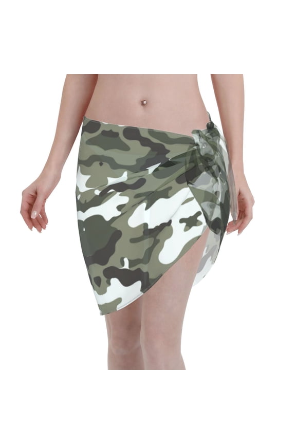 Women Army Camouflage Sarong Coverups Chiffon Short Swimsuit Wrap Skirt Beach Bikini Tie Cover Up Wraps