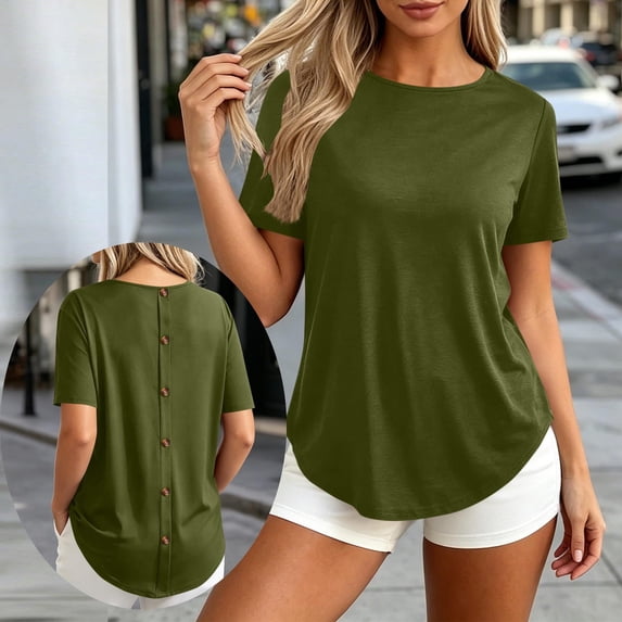 Women Army Green Oversized T Shirts Loose Fit Casual Crew Neck Short Sleeve Tops,Size S