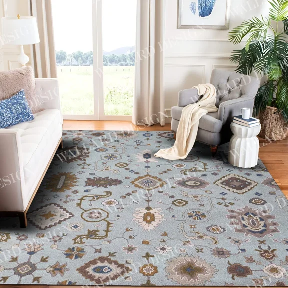 Women Arts Juno Light Blue Handcrafted Woolen Rug 2.6x7