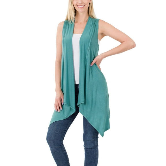 Women Asymmetrical Draped Open Front Sleeveless Jersey Vest Cardigan