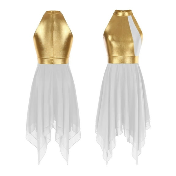 Women Asymmetrical Hem Ballet Dance Tutu Dress Gymnastics Leotard Modern Ballroom