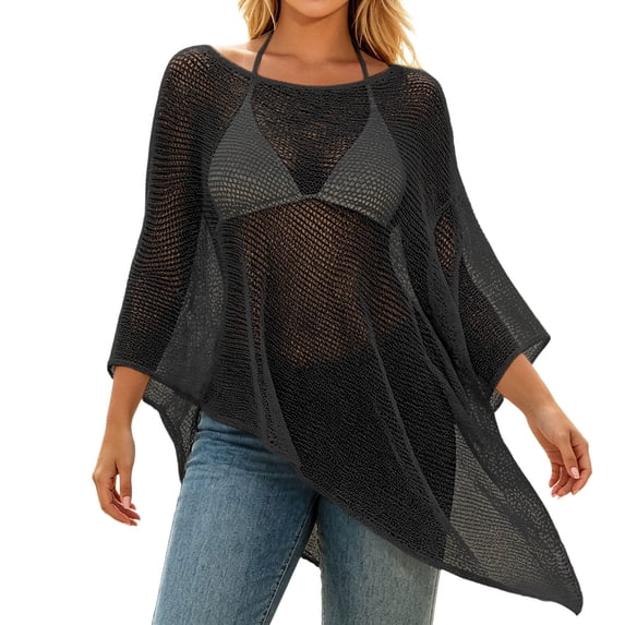 Women Asymmetrical Off Shoulder Beach Cover Up Wrap Sun Shawl,Black,One Size