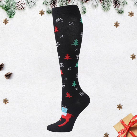 Women Athletic Compression Socks Elastic Running Jumping Rope Long Tube Jacquard Calf Solid Hosiery Comfort Black