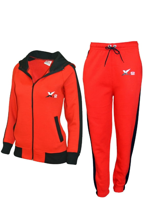 Women Athletic Full Zip Fleece Jogging Tracksuit Activewear Hooded Sweatsuit Top Red M