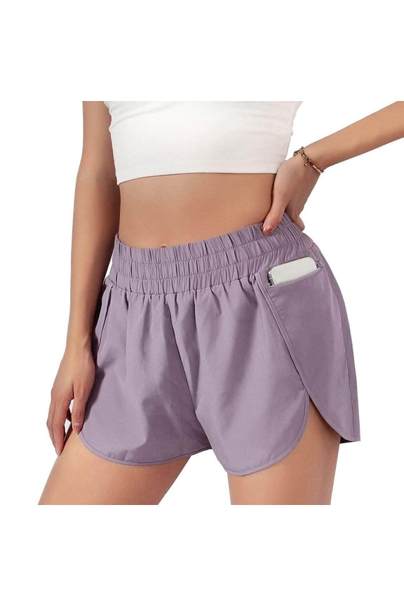 Women Athletic Gym Shorts With Pocket Elastic Waistband Quick Dry Running Shorts