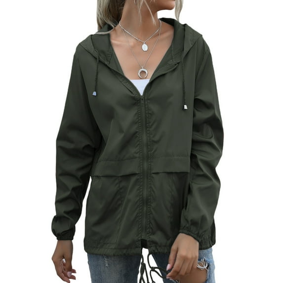 Women Athletic Lightweight Jacket Waterproof Hooded Outdoor Windbreaker Trench Coat