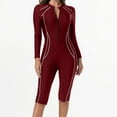 thumbnail image 1 of Women Athletic Long Sleeve Swimsuit Knee Length Boyleg Front Zip Surf Wetsuit One Piece Surfing Bathing Suit (XS, Red #A), 1 of 7