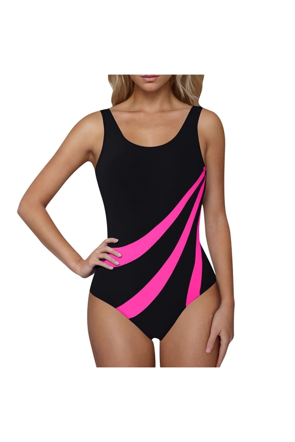 Women Athletic One Piece Swimsuits Sporty Racerback Bathing Suits Full Coverage Modest Swimwear Black