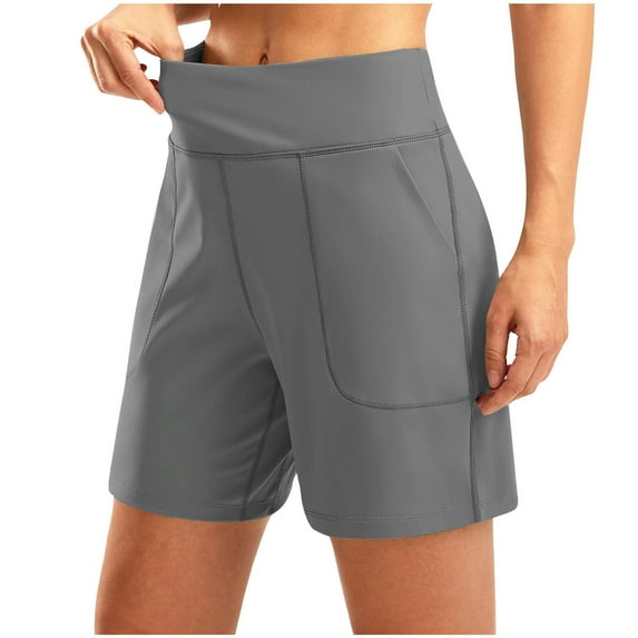 Women Athletic Shorts New Bermuda Shorts for Women Wide Leg Yoga Shorts High Waist Athletic Long Shorts with Pockets Summer Workout Shorts Gray L