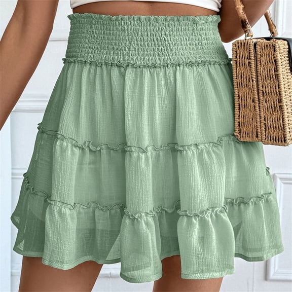 Women Athletic Shorts, Xunlbb Ladies' Casual Vacation Style Pleated Leaf Skirt Solid Color Elastic Waist Slip Skirt Shorts