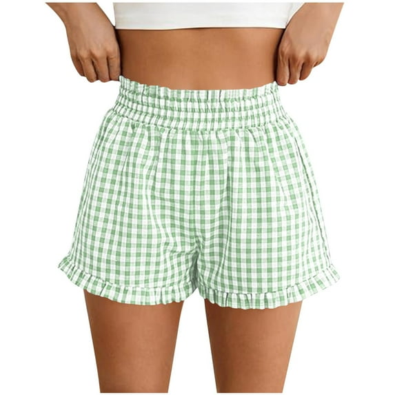 Women Athletic Shorts New Women Fashion Spring and Summer Cute Comfortable Elastic Waist Casual Short Sleep Striped Pajama Pants Green M