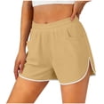 thumbnail image 1 of Women Athletic Shorts with Pockets Elastic Waisted Quick Dry Running Workout Gym Track Dolphin Shorts (M, Khaki), 1 of 7