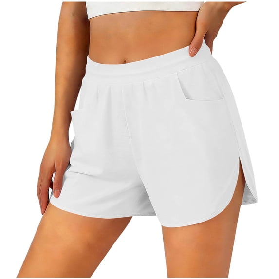 Women Athletic Shorts with Pockets Elastic Waisted Quick Dry Running Workout Gym Track Dolphin Shorts (S, White)