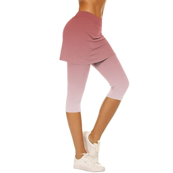 Women Athletic Skirted Leggings - Tennis/Golf Skorts with Built-in Cropped Pants, Yoga & Gym Capri Leggings (Moisture-Wicking & UPF 50 )