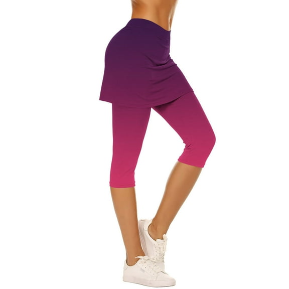 Women Athletic Skirted Leggings - Tennis/Golf Skorts with Built-in Cropped Pants, Yoga & Gym Capri Leggings (Moisture-Wicking & UPF 50 )