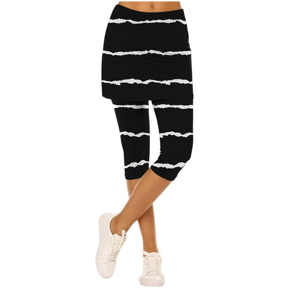 Women Athletic Skirted Leggings - Tennis/Golf Skorts with Built-in Cropped Pants, Yoga & Gym Capri Leggings (Moisture-Wicking & UPF 50 )